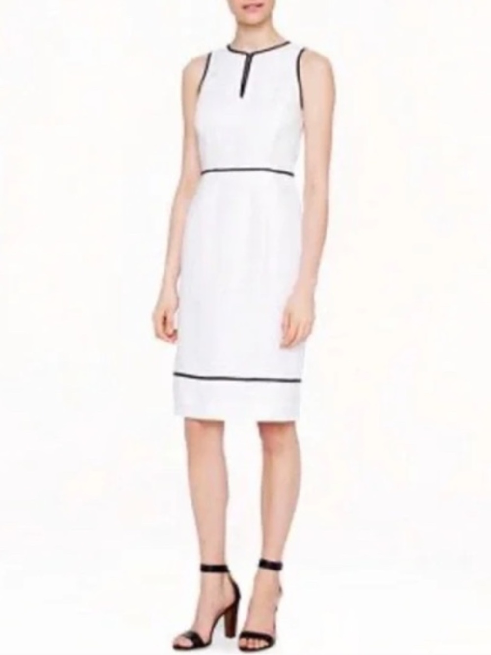 J. Crew White Sleeveless Midi Dress with Black Trim